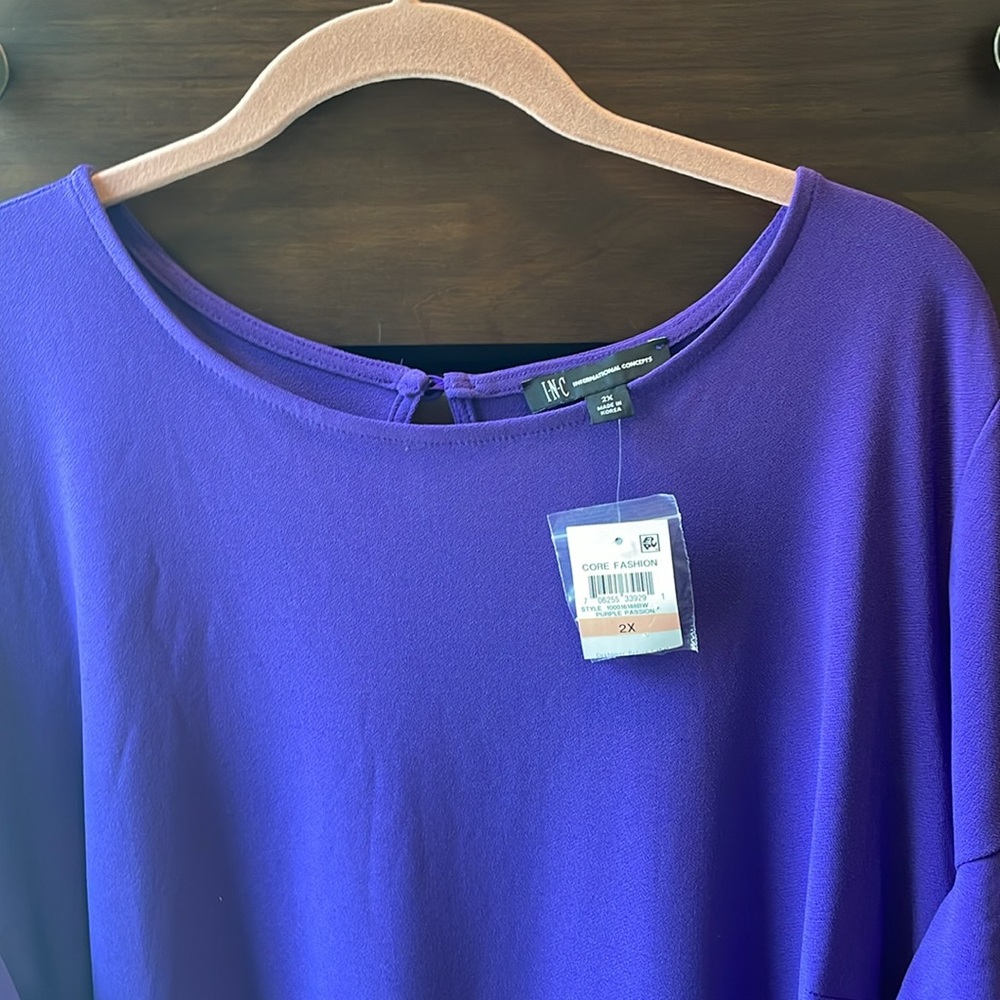 INC Purple Ruffled Sleeve Top - Picture 3 of 4